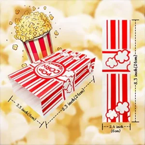 Keriqi Flat Bottom Popcorn Bags, 50 Pcs Paper Popcorn Bags for Family Movie Night Baseball Themed Carnival Christmas Birthday Party