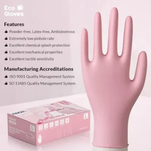 Kingfa Eco Gloves Pink Nitrile Disposable Gloves 100 Pack | Powder-Free, Latex-Free for Hair Coloring, Estheticians, Cleaning