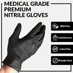 Klex Nitrile Exam Gloves – Medical Grade, Powder & Latex Free, Food Safe, Black, 100, 1000 Count, S, M, L, XL