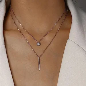 KristLand – S925 Silver Women’s Bar Necklace/Double Circle Layered Y Necklace Chain Adjustable Long/Tiny Pendant Chain Choker for Girl Gift