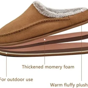 KuaiLu Mens Memory Foam Clog Slippers Comfy Handmade Stitch Microsuede Slip-on House Shoes With Arch Support Warm Faux Fur Lined Rubber Sole Indoor Outdoor