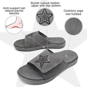 KuaiLu Mens Slides Soft Cushion Sport Sandals with Plantar Fasciitis Arch Support Adjustable Open Toe Summer Slippers Slip on Indoor Outdoor Size 7-15