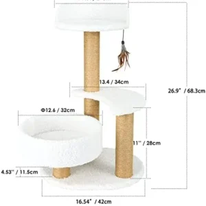 Lahas Modern Cat Tree Tower for Indoor Small Cats with Sisal Scratching Post,Hammock,Perch,Bed,Feather Toy,Easy to Assemble,Activity Design Cat Furniture Supplies