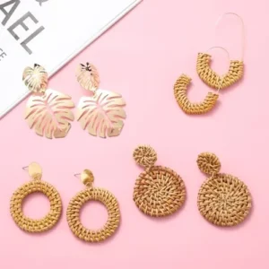 LANTAI 16 Pairs Trendy Acrylic Earrings Rattan Earrings for Women Girls-Summer Beach Straw Earrings Resin Dangle Drop Fashion Earrings Geometric Statement Earrings Vacation Jewelry