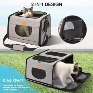 Large Cat Carrier, Travel Pet Carrier, Collapsible Dog Crate, One for Litter Box and Soft cat cage 2-in-1 Double Pet Carrier Bag (Style-1)