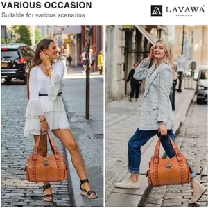 LAVAWA Tote Bag for Women Large Western Purse Ladies Top Handle Shoulder Handbags Vintage Embossed Concho Studs