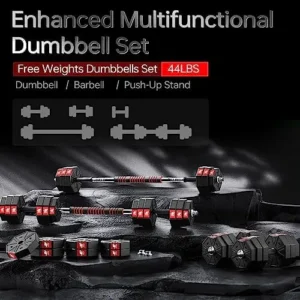 LEADNOVO Adjustable Weights Dumbbells Set, 44Lbs 66Lbs 88Lbs 3 in 1 Adjustable Weights Dumbbells Barbell Set, Home Fitness Weight Set Gym Workout Exercise Training with Connecting Rod for Men Women