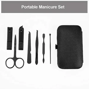 LeeFan, Professional Manicure Set, Grooming Kit 7 in1 for Lady, Stainless Steel Nail Clipper Hand and Foot Care Kits for Home and Travel,RedBlack