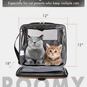 Lekereise Cat Dog Carrier with Wheels Airline Approved Rolling Pet Carrier with 1 Bowl, Grey