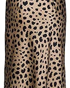 Leopard Skirt for Women Midi Length High Waist Silk Satin Elasticized Cheetah Skirts