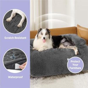 Lesure Calming Dog Couch Bed, Waterproof Dog Sofa Bed for Furniture Protector with Memory Foam Filling and Anti-Slip Handle, Removable Washable Pet Mat Cover, Dark Grey