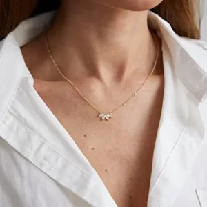 LEXODY Diamond Necklaces for Women Dainty Leaf Necklace 14k Gold Plated Layered CZ Moon Necklace Simple Diamond Choker Necklaces for Women Trendy Jewelry Gifts for Girls