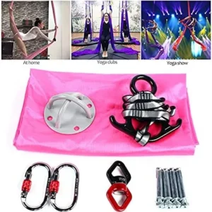 LGODDYS 9.2ft Pink Aerial Silks Kit Nylon Fabric Aerial Yoga Swing Set Aerial Yoga Hammock Kit for Practice Acrobatic Dance Air Yoga Fitness