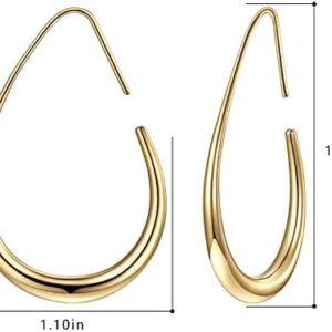 Lightweight Teardrop Hoop Earrings for Women – 14k Gold/White Gold Plated Large Oval Pull Through Hoop Earrings High Polished Statement Jewelry Gift for Women Teen Girls