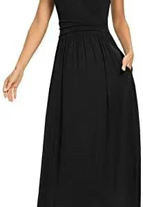 LILBETTER Women Sleeveless Deep V Neck Loose Plain Long Maxi Casual Dress