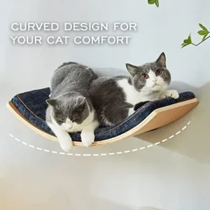 LIORCE Cat Shelf with Comfortable Cat Cushion – Curved Modern Cat Bed (Large Size) – Lotus Leaf Design Cat Wall Perch – Wall Mounted Cat Furniture for Sleeping, Playing, Climbing, and Lounging