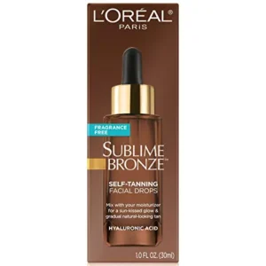 L’Oreal Paris Sublime Bronze Self Tanning Facial Drops with Hyaluronic Acid, Gradual Tan, Fragrance-Free, 1 fl. Oz