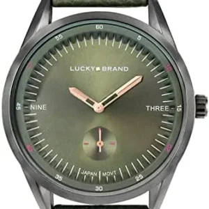 Lucky Brand Mens Watches Leather Band Minimalist Watch Stainless Steel Aviator Style Japan Quartz Movement Analog Wristwatch Bracelet Gift Box Set (Olive)