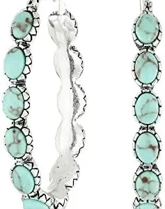 Lucky Brand Silver-Tone and Faux Turquoise Hoop Earrings