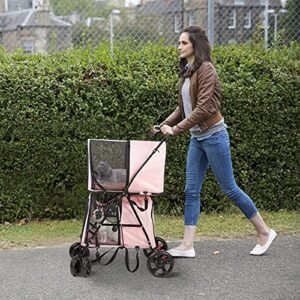 LUCKYERMORE Double Pet Stroller for Dogs Cats, 4 Wheels Foldable Dog Stroller Cat Stroller, 2 Detachable Carrier Bags, Travel Carrier for Small Medium Cats Dogs, Pink