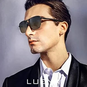 LUENX Rectangular Polarized Aviator Sunglasses for Men Retro Pilot Shades Driving UV400 Protection