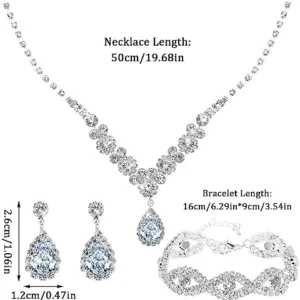 Lusofie Wedding Bridal Jewelry Set Rhinestone Jewelry Set Include Necklace Bracelet Earrings Crystal Prom Bridesmaid Jewelry Set for Women and Girls