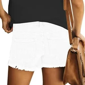 luvamia Women’s Casual Mid Rise Denim Shorts Stretch Ripped Raw Hem Jean Shorts