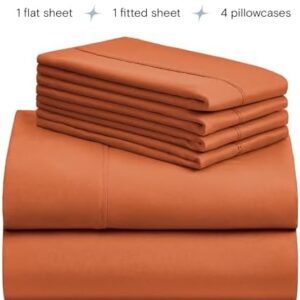 LuxClub 6 PC King Sheet Set, Rayon Made from Bamboo Bed Sheets, Deep Pockets 18″ Wrinkle Free Cooling Bed Sheets Machine Washable Hotel Bedding Silky Soft – Autumn Orange King