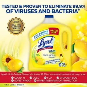 Lysol Multi-Surface Cleaner, Sanitizing and Disinfecting Pour, to Clean and Deodorize, Sparkling Lemon and Sunflower Essence, 90 Fl Oz