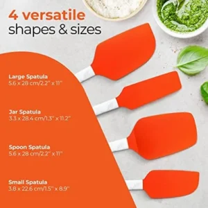 M KITCHEN Silicone Spatula Set – Heat Resistant & BPA Free – 4 Piece Nonstick Rubber Spatulas, Spoonula, Jar Scraper for Cooking, Baking, Mixing, Frosting – Dishwasher Safe Kitchen Utensils