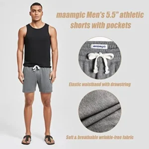 maamgic Mens Athletic Gym Shorts 5.5″ Elastic Waist Casual Pajama Pocket Jogger Men Workout Short Pants