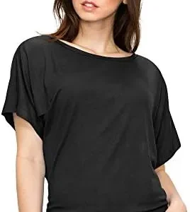 Made by Johnny Women’s Solid Short Sleeve Boat Neck V Neck Dolman Top with Side Shirring-Made in U.S.A.