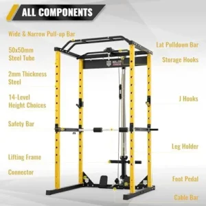 Major Fitness Power Cage, Raptor F16 Squat Rack All-in-One 1200lbs Capacity Power Rack with LAT Pull Down and More Attachment for Home Gym, Weight Cage