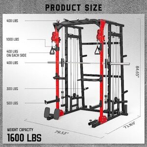 Major Fitness Smith Machine, All-in-One Home Gym Power Cage with Smith Bar and Two LAT Pull-Down Systems and Cable Crossover Machine for Home Gym