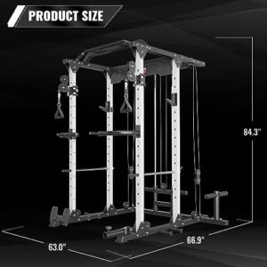 MAJOR LUTIE Power Cage, PLM03 1400 lbs Multi-Function Power Rack with Adjustable Cable Crossover System and More Training Attachment