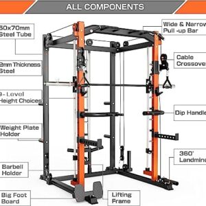 MAJOR LUTIE Smith Machine, SML01 Power Cage with Crossover Machine,Landmine More Training Attachment(2023)