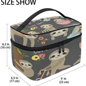 Makeup Bag Square Cosmetic Train Case Cute Sloth Portable Travel Toiletry Bag Organizer Accessories Case Tools Case for Beauty Women