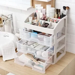 Makeup Organizer with 3 Drawers, Cosmetic Display Cases, Makeup Storage Box (3 Drawers) (white)