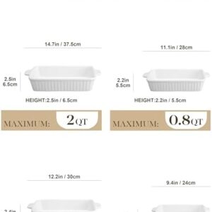 MALACASA Casserole Dishes for Oven, Porcelain Baking Dishes, Ceramic Bakeware Sets of 4, Rectangular Lasagna Pans Deep with Handles for Baking Cake Kitchen, White (9.4″/11.1″/12.2″/14.7″), Series