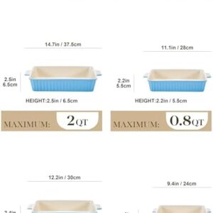 MALACASA Casserole Dishes for Oven, Porcelain Baking Dishes, Ceramic Bakeware Sets of 4, Rectangular Lasagna Pans Deep with Handles for Baking Kitchen, Blue (9.4″/11.1″/12.2″/14.7″), Series BAKE.BAKE