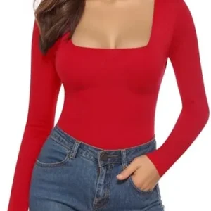 MANGOPOP Women’s Square Neck Long Sleeve Tops Bodysuit