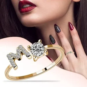 ManRiver 26 Letters Rings for Women – Diamond Rhinestone Studded Zirconia Open Adjustable Rings Jewelry Accessory Gifts