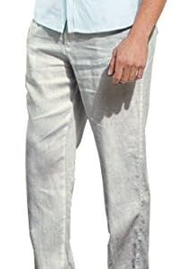 Manwan walk Men’s Casual Beach Trousers Elastic Loose Fit Lightweight Linen Summer Pants K70