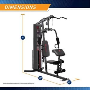 Marcy Dual Functioning Body Fitness Workout 150 Pound Stack Home Gym System with Adjustable Preacher Curler Pad and Overhead Lat Station, White/Black