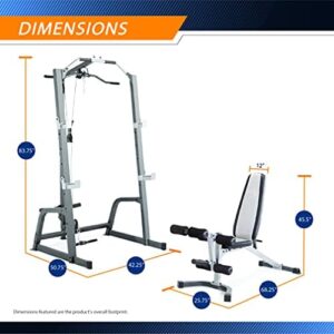 Marcy Pro Deluxe Cage System with Weightlifting Bench All-in-One Home Gym Equipment PM-5108,Black/Silver