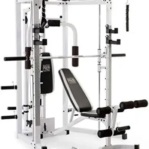 Marcy Smith Cage Machine with Workout Bench and Weight Bar Home Gym Equipment SM-4008