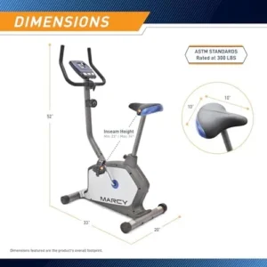 Marcy Upright Exercise Bike with Adjustable Seat and 8 Magnetic Resistance Preset Levels NS-1201U,Black/Grey/Silver