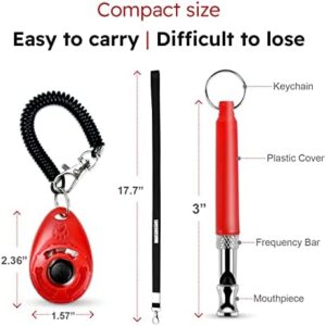 MARSDREAMS – Pet Training Clicker, Whistle -Training Behaviour Aids Accessories for Puppies with Lanyard – Barking Control Device – Long Range Adjustable Frequency – Pack of 3 – Red