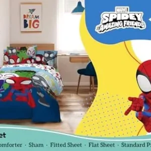 Marvel Spidey & His Amazing Friends Twin Comforter Set – 5 Piece Kids Bedding Includes Comforter, Sheets & Pillow Cover – Super Soft Superheroes Microfiber Bed Set