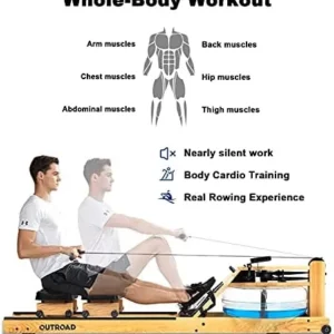 Max4out Water Rowing Machine with LCD Monitor, Adjustable Resistance Rower for Home/Gyms Use with Transport Wheels, Cardio Training Equipment for Full Body Exercises